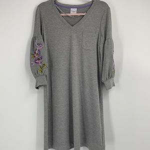 Violet Weekend Gray Floral Embroidery Dress